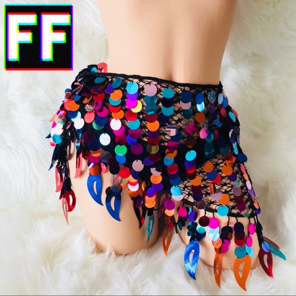 Rainbow Sequin Hip Scarf π - Picture 3 of 8